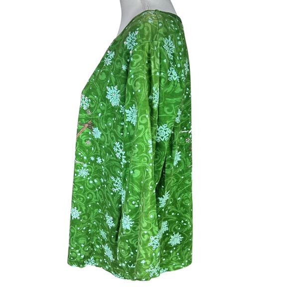 Collections Etc. Holiday Shirt Women Size XL Green Snowman Sequin Snowflake Top - Picture 8 of 12